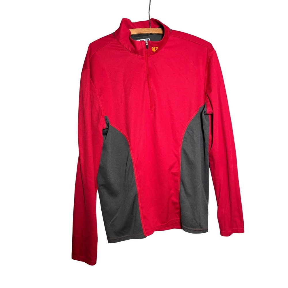 Pearl Izumi Mens Red Grey Long Sleeve 1/4 Zip Cycling Jersey Large